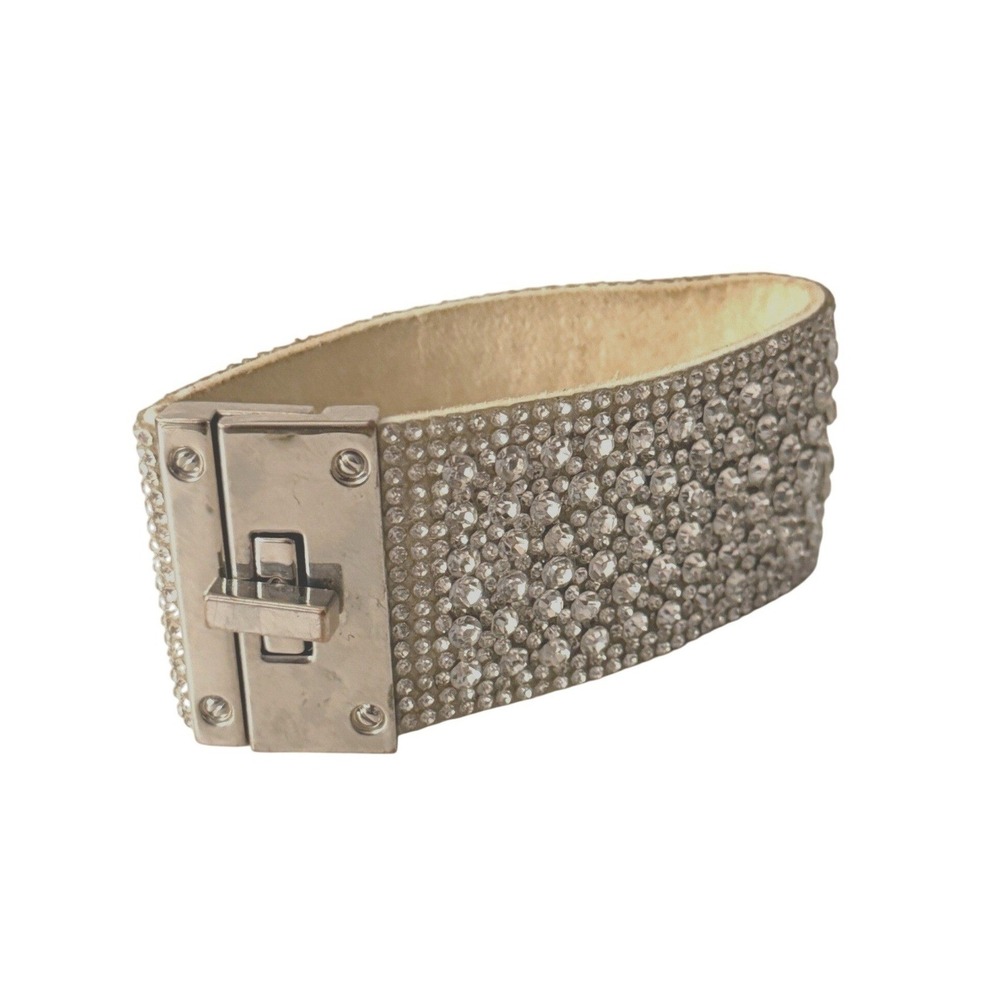 Rhinestone Cuff Bracelet Pavé Silver Turn-lock‎ Formal Statement Glam Y2K Prom